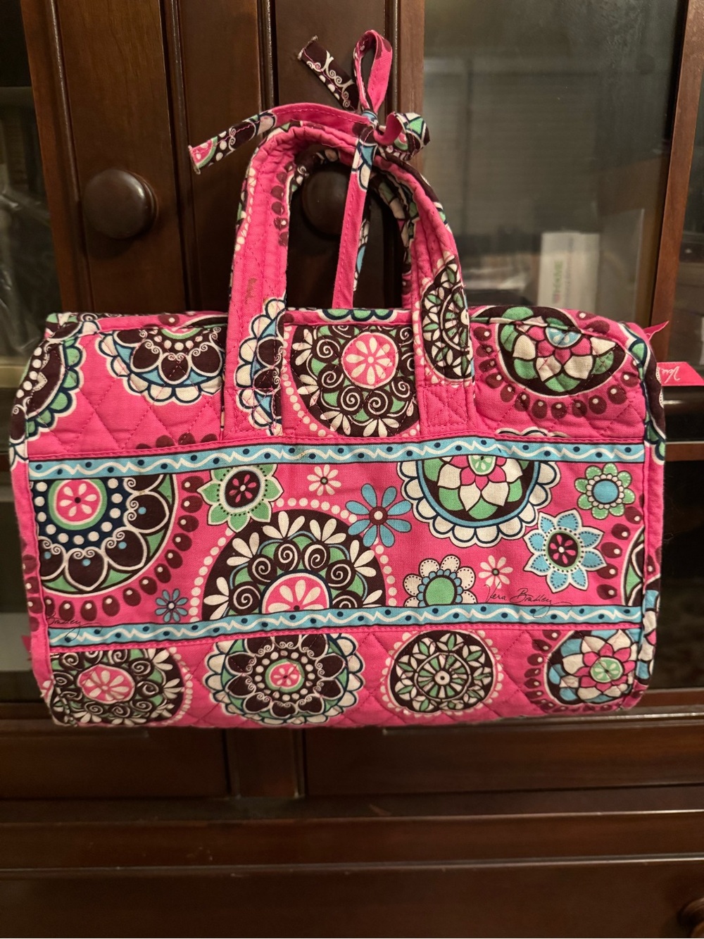 Vera Bradley Travel Organizer Hanging Cosmetic Bag Pink Floral Quilted Case